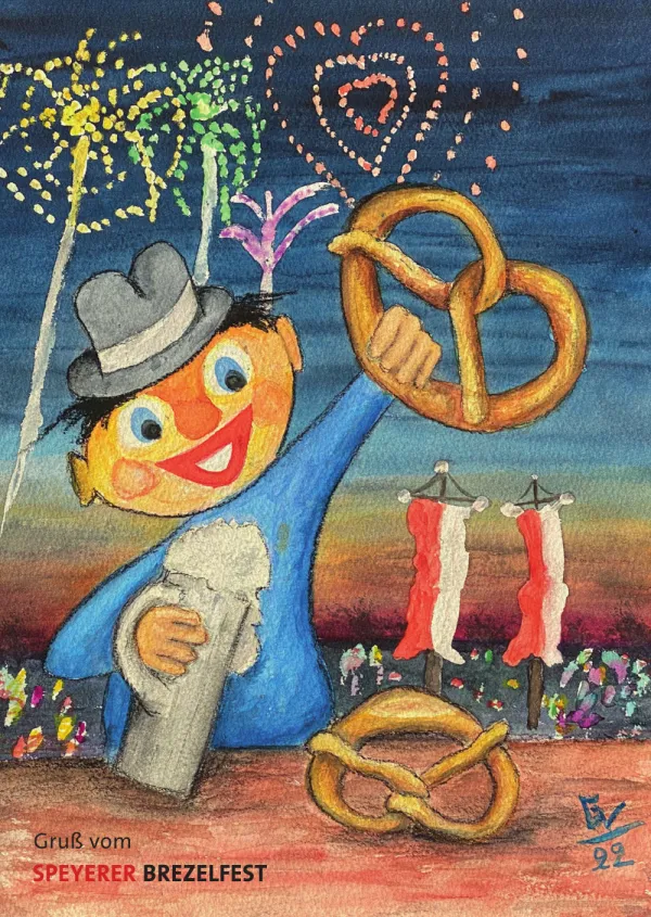 Bild zur Pressemitteilung: Sammlerwert: Sparkasse Vorderpfalz gibt Brezelfest-Postkarte heraus